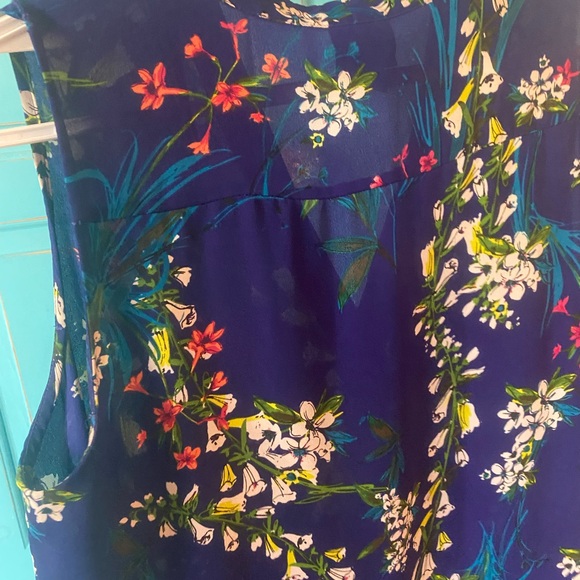 Floral Breezy Top - Blue Floral - Sleeveless- Sheer - Summer - Spring - Cottage - Picture 6 of 7